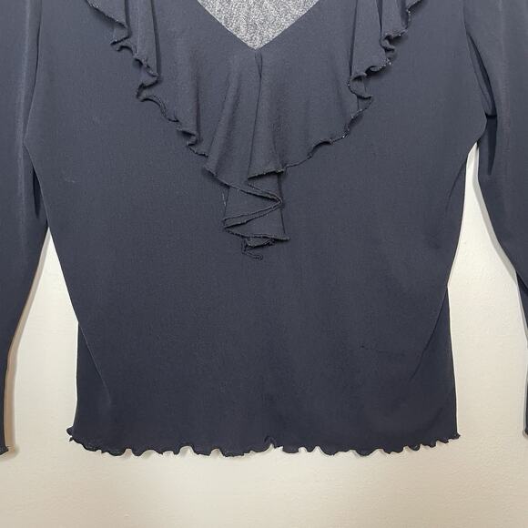 Vtg Women's‎ Sheer Black Ruffle Flare Bell Sleeve Blouse Witchy Whimsigoth Y2K M - Picture 3 of 10